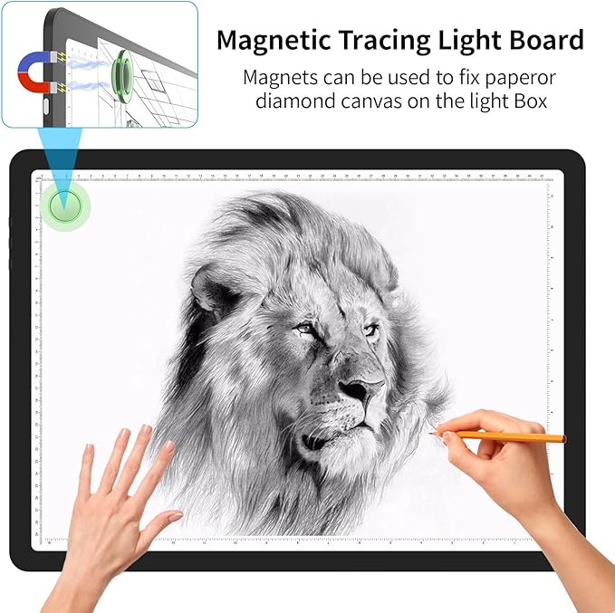 Phylosal Magnetic A3 Light Pad with Bag, Super Bright Light Box with Side Button, Diamond Art Light Board, Lightbox for Tracing and Drawing, USB Power Light Table for Sketching, Weeding Vinyl (Black)