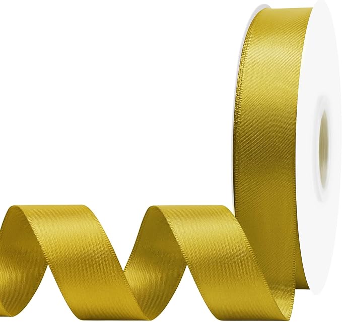 Gold Satin Ribbon 7/8" X 50 Yards Solid Color Double Faced Ribbons Perfect for Crafts Wedding Decor Bow Making Arts Sewing and More
