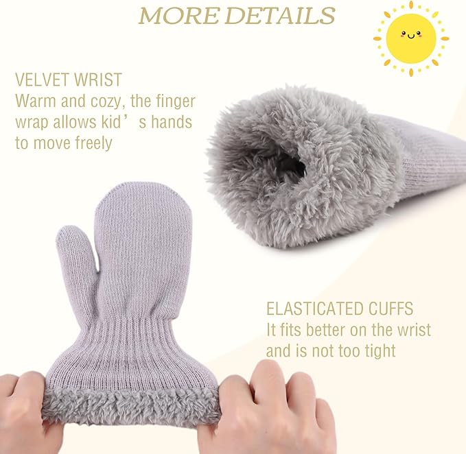 PESAAT Baby Girl Mittens Fleece Toddler Boy Mittens Warm Kids Winter Gloves Unisex Cold Weather Baby Gloves