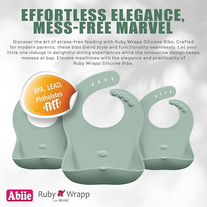 Abiie Ruby Wrapp Silicone Bibs for Babies with Front Pocket - Waterproof Bib - Stain Resistant - Silicone Toddler Bibs