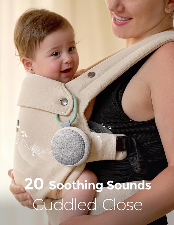 Momcozy Portable Sound Machine with Night Light, White Noise Sound Machine for Baby, 20 Soothing Sounds, Sound Therapy, Long-Lasting Power, Timer, Clips on Stroller, Baby Shower Gifts