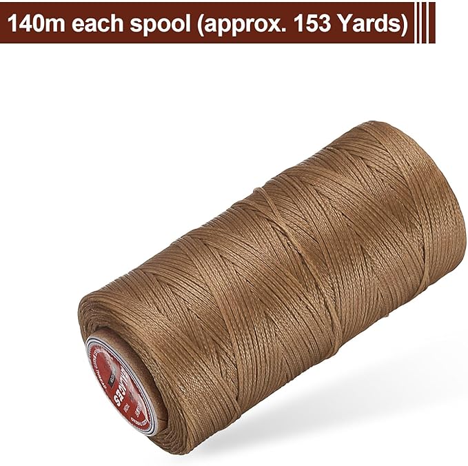 uxcell Flat Leather Sewing Waxed Thread, 140m / 153 Yards Polyester Wax String, 300D Wax Stitching Cord for Leather Crafts, Bookbinding, Bracelets Braided, Khaki Brown