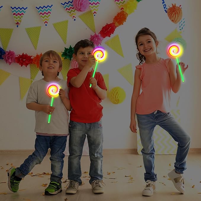 ArtCreativity Lollipop Glow Sticks for Kids - Set of 12 Spinner Light Up Sticks - Halloween Glow Stick Light Up Party Favors - Glow in The Dark Accessories