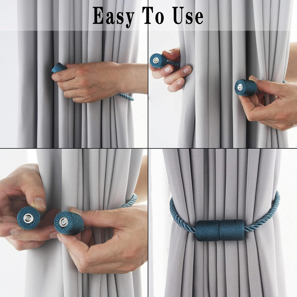 6 Pack Blue Strong Magnetic Curtain Tiebacks Outdoor Elegant Decorative Tie Backs Modern Rope Tiebacks for Drapes Window Curtain Holdbacks for Draperies