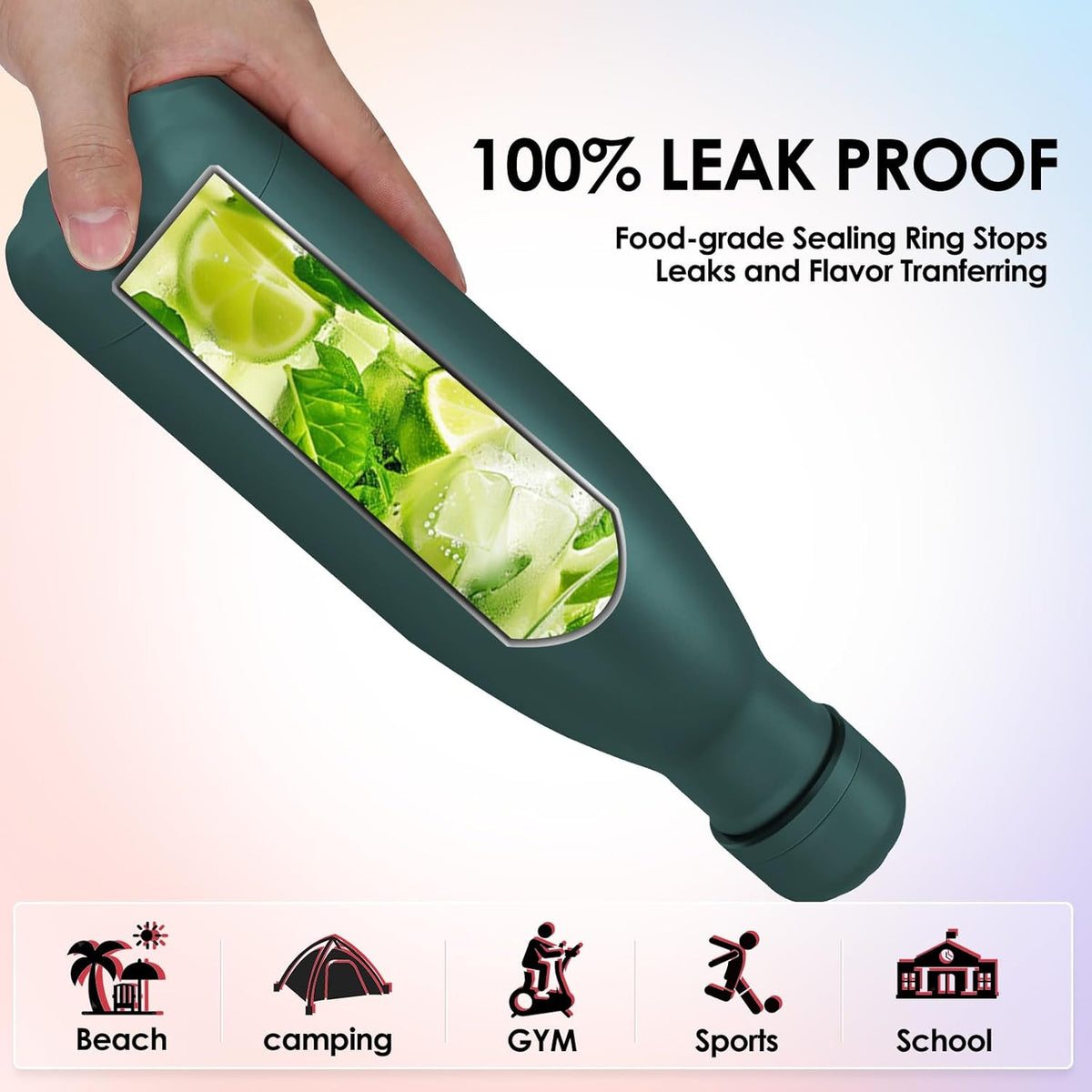 17oz Cola-Bottle Shaped Stainless Steel Leak-proof Water Bottle,Double Wall Vacuum Insulated Metal,Travel Mug For Sports Indoors & Outdoors,BPA-Free Kids Flasks,Army Green(4Pack)