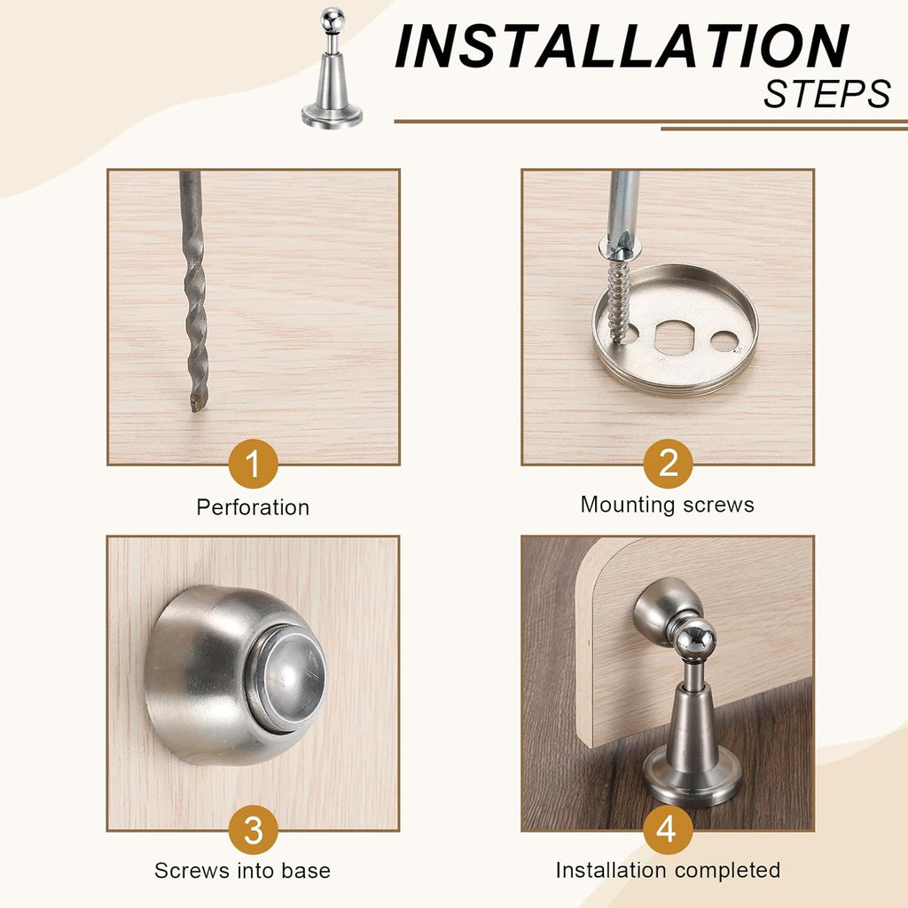 uxcell Magnetic Door Stopper, 304 Stainless Steel Magnetic Door Stop Catch, Soft-Catch Brushed Nickel Hold Door Open Wall Mount for Bottom of Door, Silver