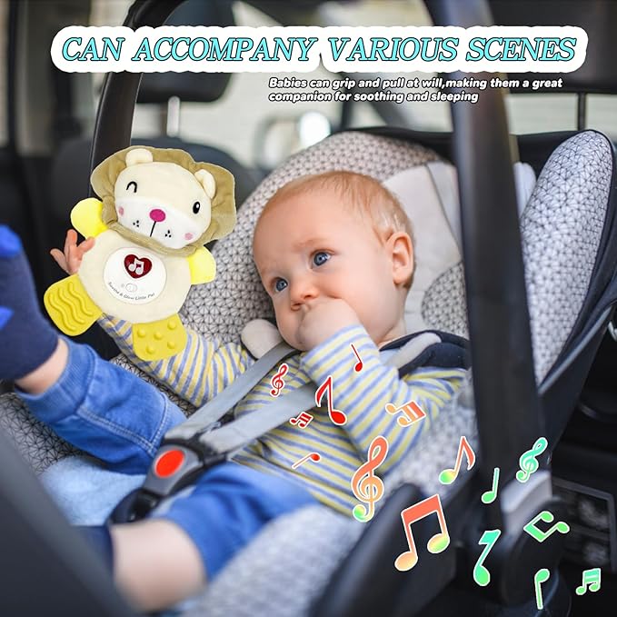 Baby Musical Activity Soft Toys with Sound & Light, Sensory Toys for Infant Developmental with Teether, Rattle and Textures, Soft Plush Toy for Newborn Gift 6 to 12 Months (Lion)