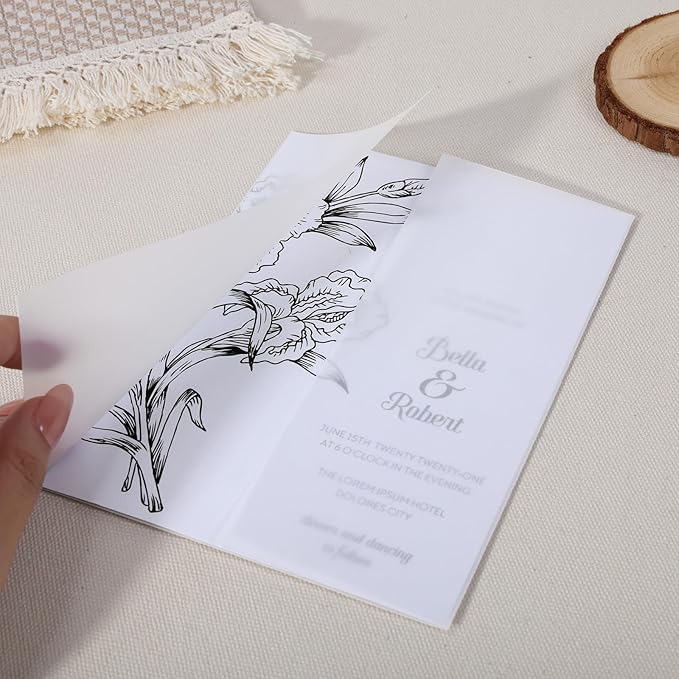 UNIQOOO 70 Pack Vellum Jackets for 5x7 Invitations, Elegant Pre-Folded Vellum Paper, 115GSM Frosted Vellum Cover Wedding Envelopes, Vellum Wraps