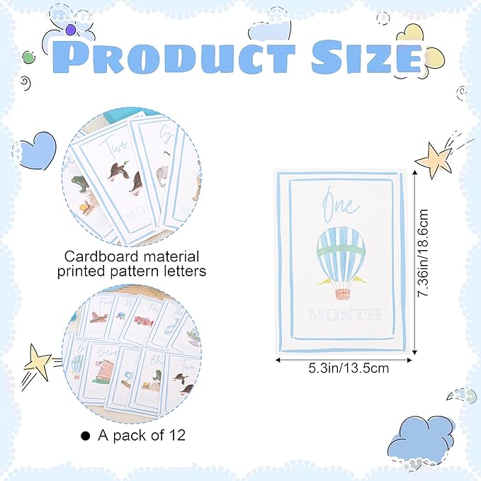 Boy Watercolor Milestone Cards - My First Monthly Milestone Cards,Blue Boy 12 Monthly Newborn Photos(Cards-1)