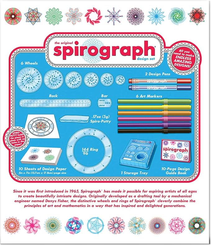 Spirograph Design Set Boxed - Arts and Crafts, Kids Toys, Art Supplies, Craft Supplies, Drawing Kit, Spiral Art, Reproduction of Classic Gear Design Kit, Pens, Design Sheet Included, Ages 8+
