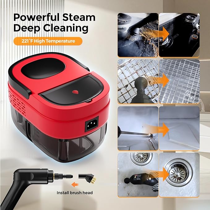 Steam Cleaner, 2500w Steamer for Cleaning, 3-Garde Adjustable Handle, 1.6L Water Tank, Steam Cleaner for Home, Fast Heat Handheld Steam Cleaner, Handheld Steamer for Car, Furniture, Kitchen, Bathroom