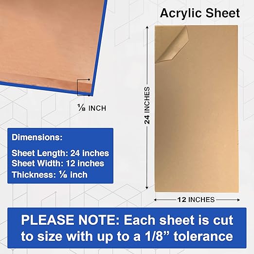 Duco USA-Made Clear Cast Acrylic Sheet 1/8 Inch Thick 12" x 24" - 1 Pack of Transparent Plexiglass Sheet - Lightweight Acrylic Board for Window Replacements, Displays, Signs, and More