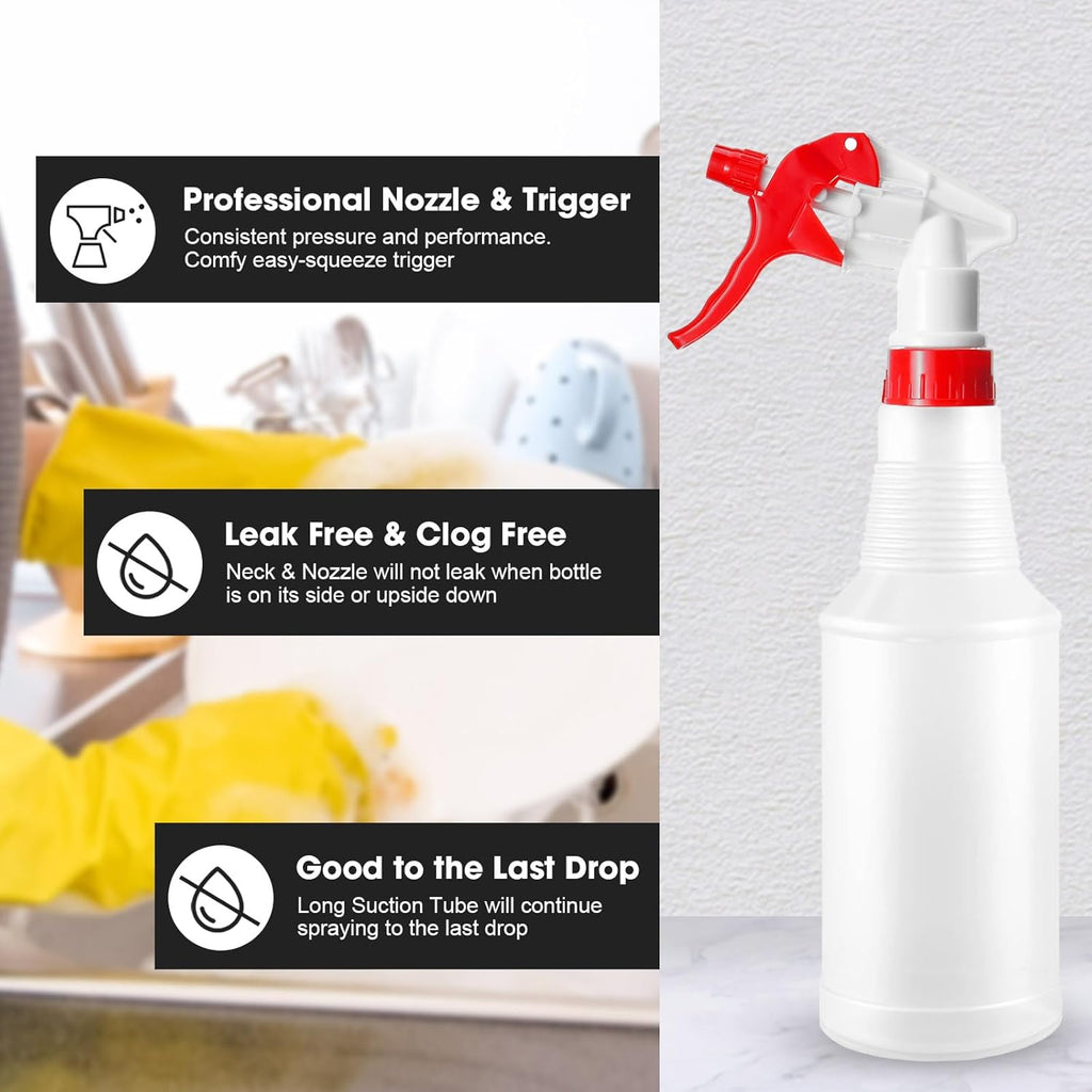 Eccliy 12 Pcs 16 Oz Plastic Spray Bottle, Adjustable Empty Reusable Sprayer for Cleaning, Planting, Water, Bathroom and Kitchen, BBQ, Commercial and Residential(Red,Smooth)