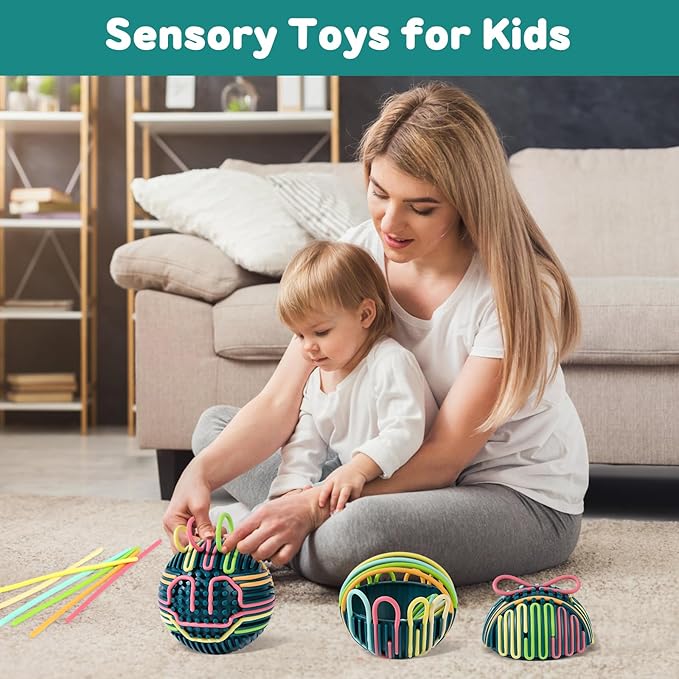 Gigilli Sensory Activity Ball Board with 24 Strings, Sensory Toys for Kids 5-7 8-12 with Autism ADHD, Calming Stress Relief Autism Toy, Kids Travel Essentials, Airplane Travel Toys for Toddlers 3-5