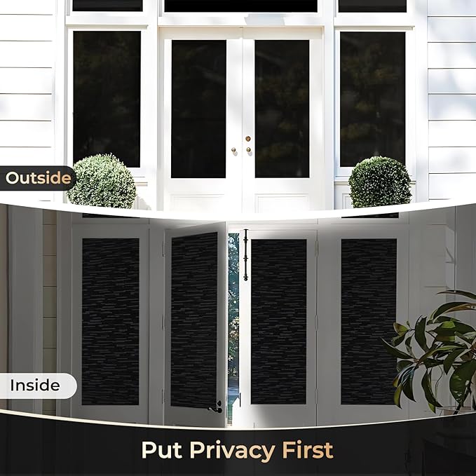 rabbitgoo Blackout Window Film, Sun Blocking Privacy Film for Room Darkening, Removable Black Out Vinyl Cover Tint for Home Day Sleep, Anti-UV Frosted Glass Clings, Black, 17.5 x 118.1 Inches