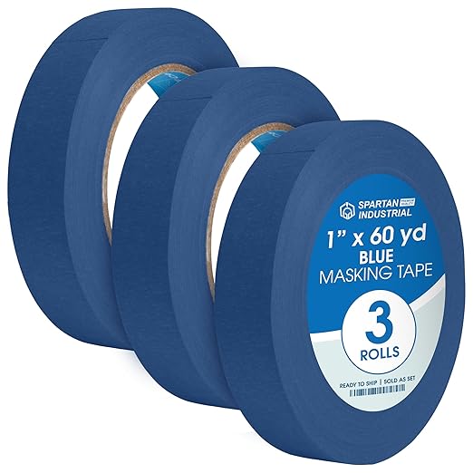 Spartan Industrial - 1" X 60 yd Blue Masking Tape - 3 Color Tape Rolls for Arts and Crafts, Painting, and More - No Residue, 5.5 Mil