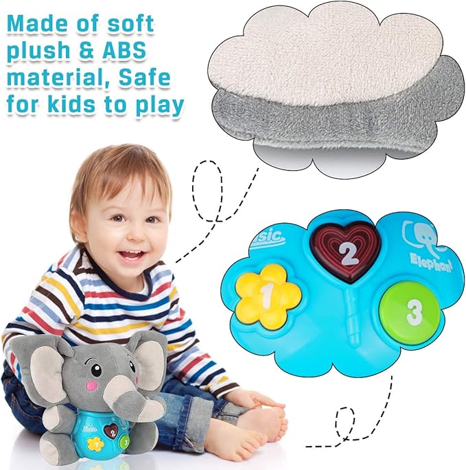 Aitbay Plush Elephant Music Baby Toys 0 to 6 Months, Cute Stuffed Animal Light Up Baby Toys Newborn Baby Musical Toys for Infant Babies Boys & Girls Toddlers 6 to 12 Months