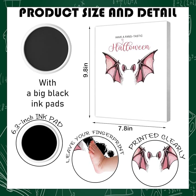 SHLINCO Baby's First Halloween Handprint Kit - Spooky Keepsake Gift with Bat Design, 7.8x9.8 Inch Canvas Photo Prop and Footprint Art for Desktop Decor, Halloween Baby Keepsake Gift