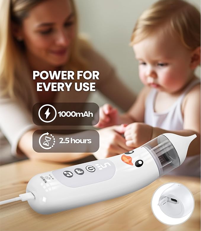 Nasal Aspirator for Baby Electric Nose Cleaner and Booger Sucker with LED Light and Music, Gentle Suction for Stuffy Nose, 5 Levels, USB-C Rechargeable, BPA-Free Silicone Tips, Easy to Clean