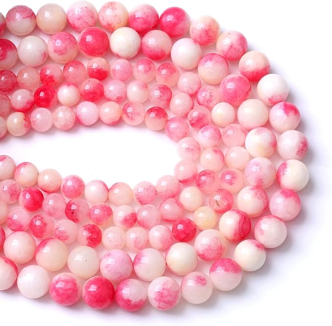 8MM 46PCS Pink Tourmaline Jade Stone Beads for Jewelry Making DIY Bracelet Necklace 15"