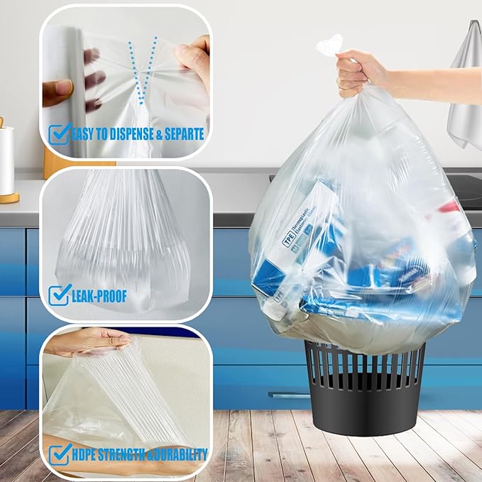 55-60 Gallon Trash Bags, 150 Count Bulk, Heavy Duty Clear Plastic Recycling Garbage Bags, Multi-purpose Can Liners for Business Home Commercial, Industrial Contractors, Storage, Outdoor