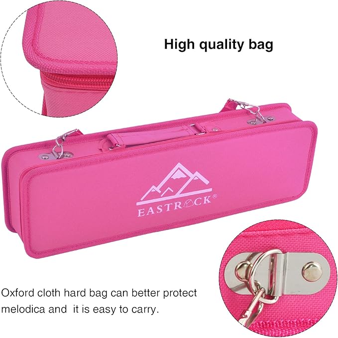 EastRock 32 Key Melodica Instrument Keyboard Soprano Piano Style with Mouthpiece Tube Sets and Carrying Bag for Kids Beginners Adults Gift Pink