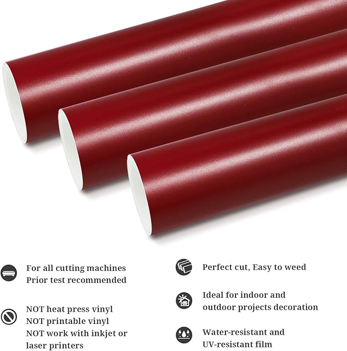 TECKWRAP Permanent Adhesive Vinyl 12" x 10ft, Matte Wine Red