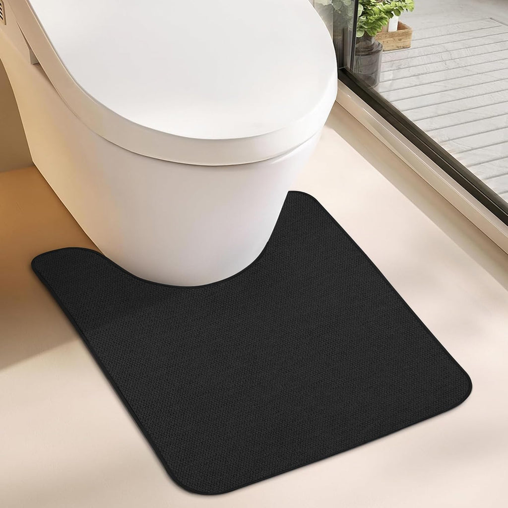 Toilet Rugs U Shaped Bathroom Rug,Machine Washable Non Slip Quick Dry Super Absorbent Ultra Thin Toilet Mats for Bathroom Toilet.Black,1'8"x2'(20x24inch)