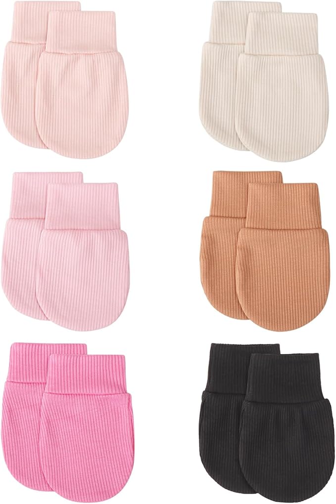 BQUBO 6 Pairs Newborn Baby Boys Girls Mittens 0-6 Months Unisex-Baby Infant Mittens Elastic No Scratch Wrist Gloves