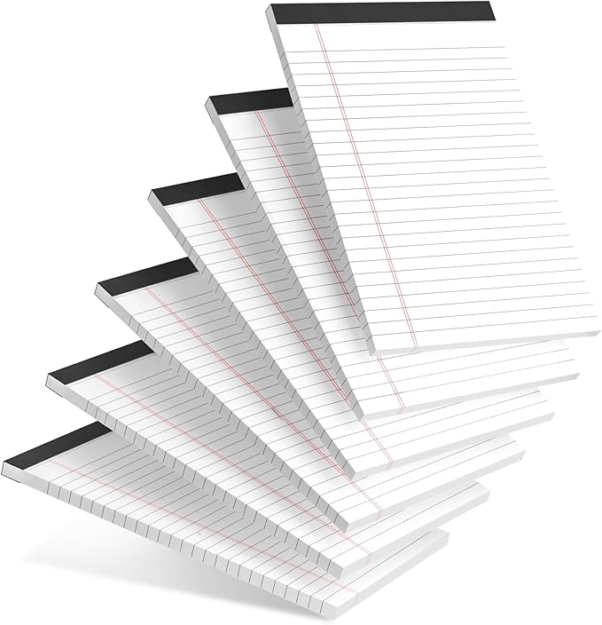 6pcs Small Note Pad 5x8 College Ruled Legal Pads Paper Notepads 6 Pack Study Back Writing Pads 5 x 8 Legal Pads Perforated Narrow Ruled Pads of Paper White