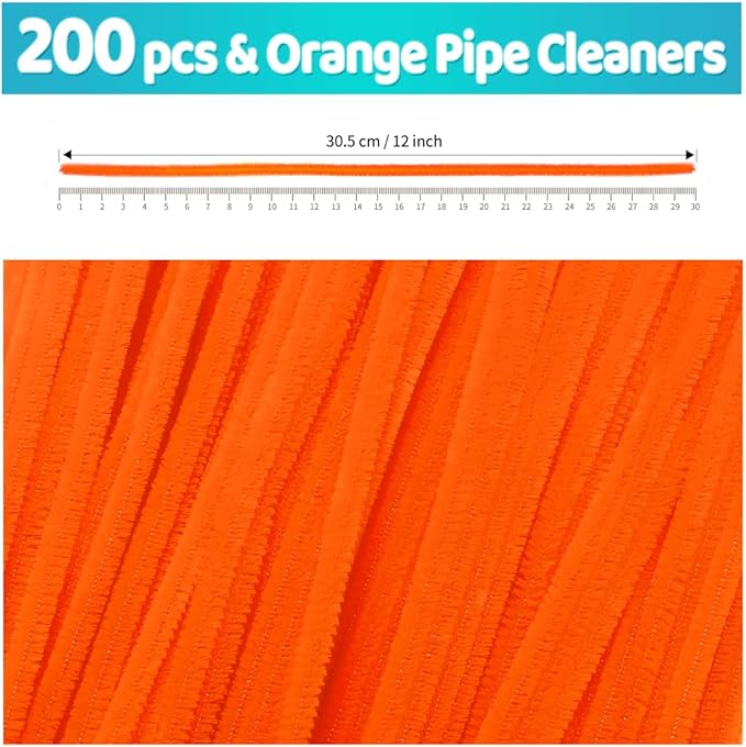 Iooleem 200pcs Orange Pipe Cleaners, Chenille Stems, Pipe Cleaners for Crafts, Pipe Cleaner Crafts, Art and Craft Supplies.