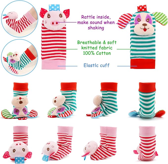 BLOOBLOOMAX Sock rattles for Babies 0-24 Months Baby Animal Foot Finder Educational Toys