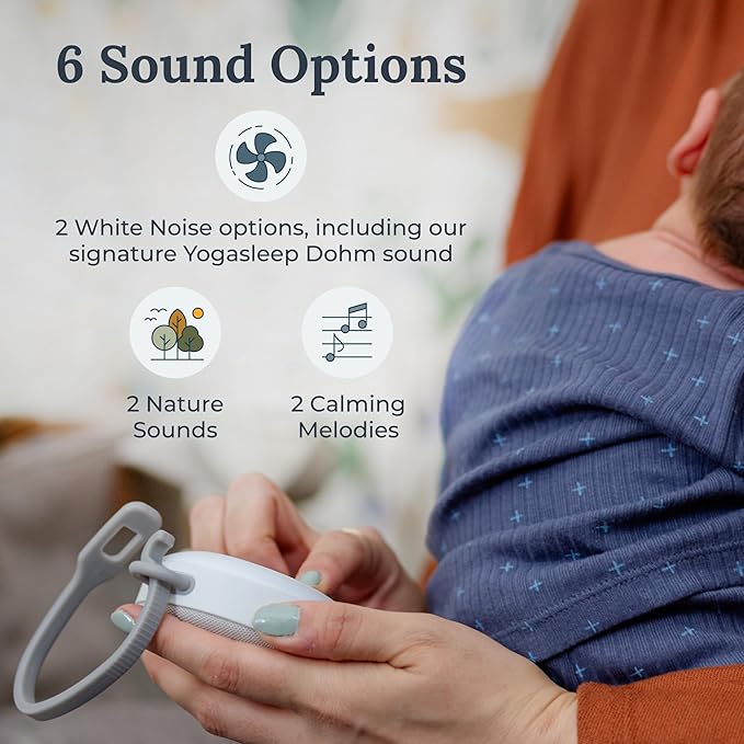 Yogasleep Hushh 2 Portable Sound Machine (Grey) for Baby and Kids, Backlit Buttons & Night Light, Durable, 6 Soothing Natural Sounds, Easy to Use Timer, Volume Control & Toddler Lock, Noise Canceling