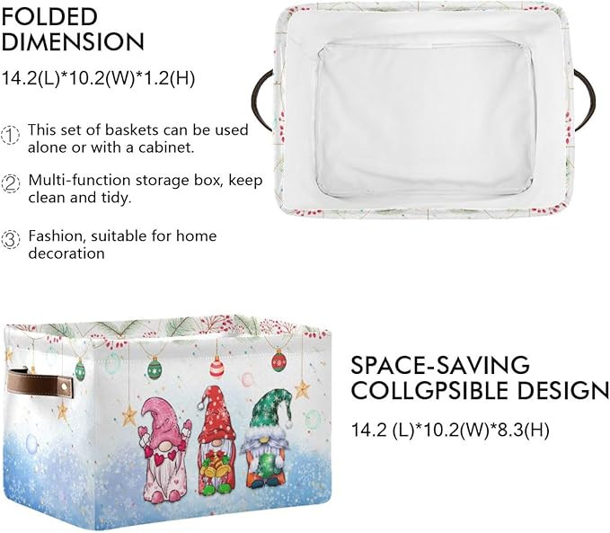 Storage Basket Gnomes Christmas Cube Storage Bins Organizer Bag Collapsible Closet Shelf Baskets with handle for Baby Cloth Pet Toy Book 14.2×10.2×8.3 IN
