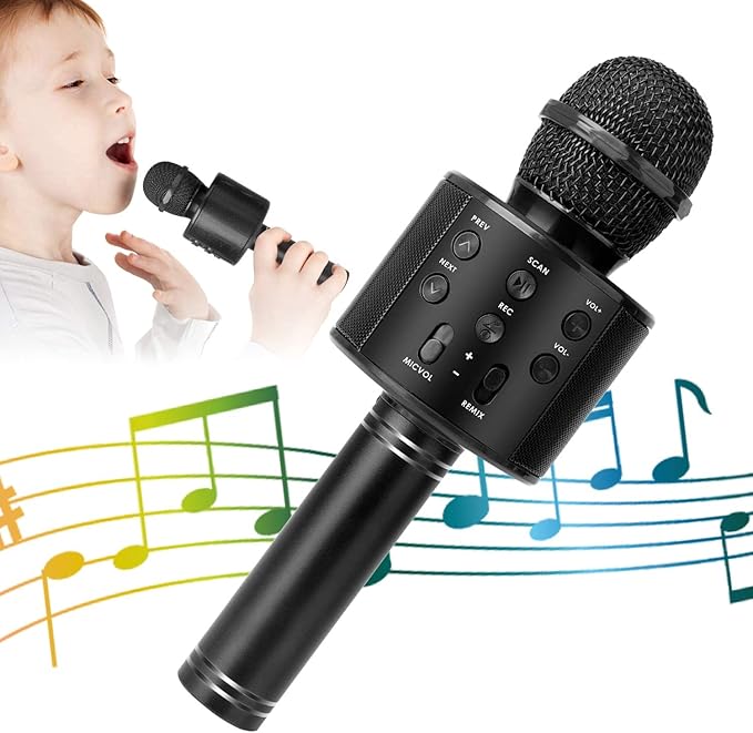 KIDWILL Wireless Bluetooth Karaoke Microphone for Kids and Adults, 5-in-1 Portable Handheld Karaoke Mic Speaker Player Recorder with Adjustable Remix FM Radio for Girls Boys Teens Adults