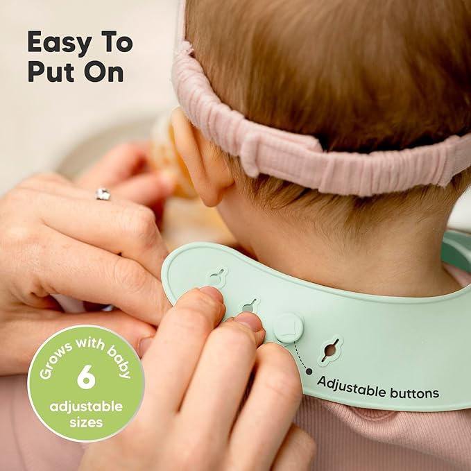 KeaBabies 2-Pack Silicone Baby Bibs for Eating - Sturdy Food-Grade Silicone Bibs for Babies Girl, Boy, Large Food Catcher, Clean & Put On Easily, Waterproof Toddler Feeding Essentials(Pastel Sky)