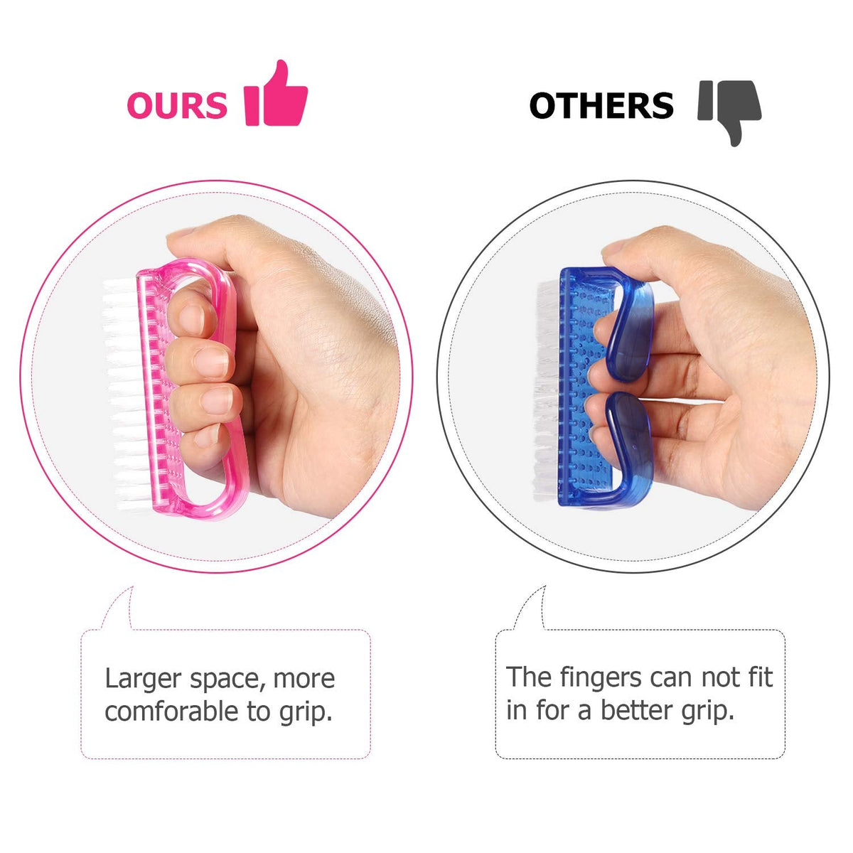 Handle Grip Nail Brush, Hand Fingernail Brush Cleaner Scrubbing Kit Pedicure for Toes and Nails Men Women (4 Pack) (Color-2)