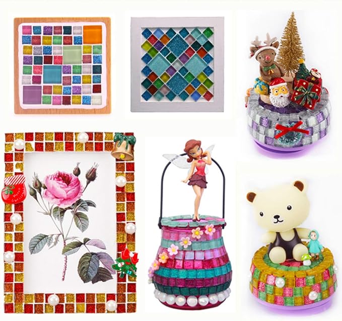 Mixed Color Mosaic Glass Tiles Shine Crystal Glass Pieces Bulk Square Glitter Crystal Mosaic Tiles for Home Decoration or DIY Crafts 200g,1x1 cm (Colorful)