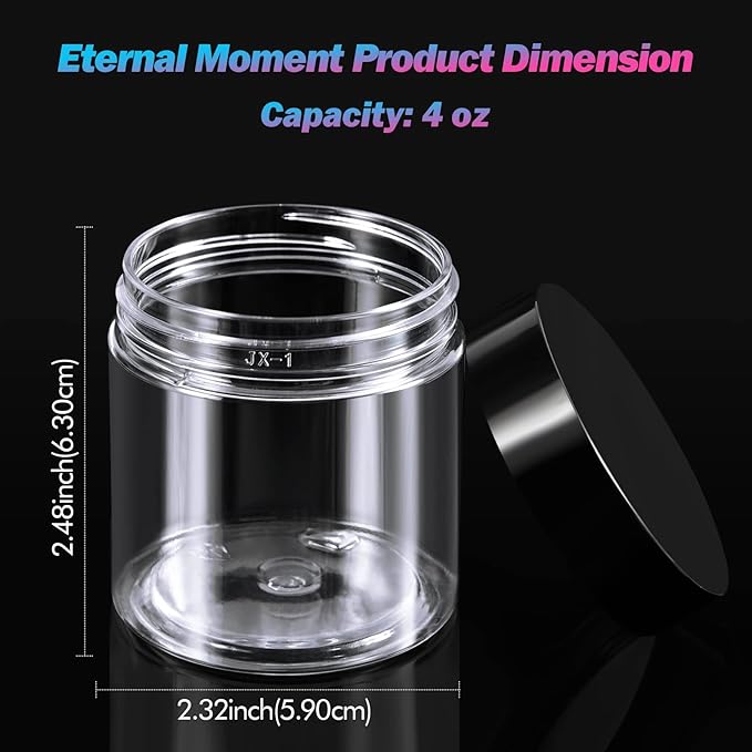  ﻿ Eternal Moment 36 Pack 4 OZ Plastic Jars Round Clear Cosmetic Container Jars with Lids, Perfect for Lotion, Cream, Ointments, Makeup, Eye Shadow, Rhinestone, Samples, Pot, Travel Storage