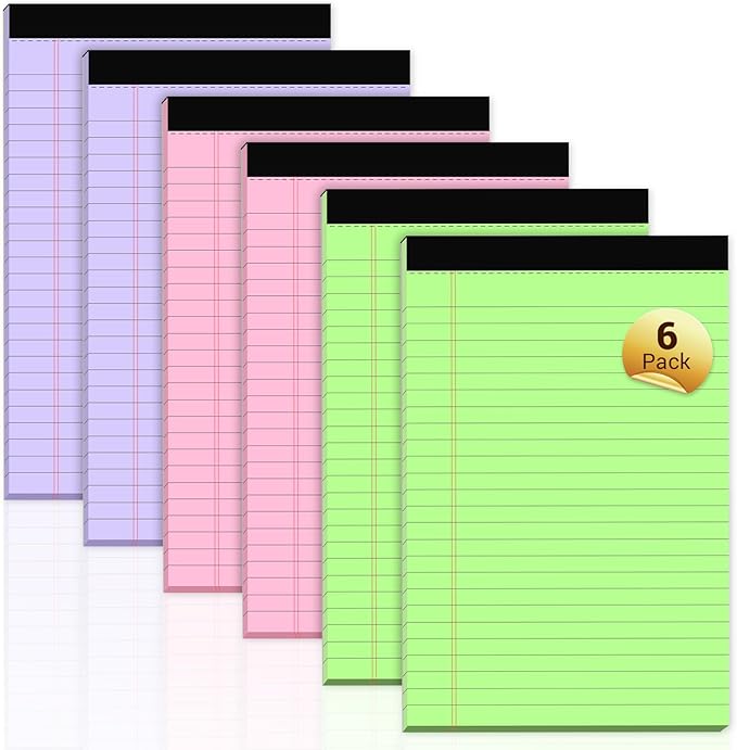 Legal Pads 5x8 Inch, 6 Pack, Narrow Ruled, 5x8 Colored Legal Pad, Mini Double-Sided Printing Notepad Perforated Small Notepad 5x8" Lined Paper, 30 sheets, Colored Writing Pads for Office Home School