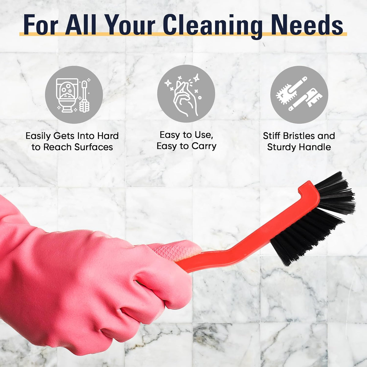 Handheld Grout Brush, Small Scrub Brush for Cleaning Shower Tiles, Crevices, Detail Cleaning Brush for Bathroom, Grout Cleaner Brush for Cleaning Dirt, Grime, Stiff Bristle Scrubber by Foxtrot Living