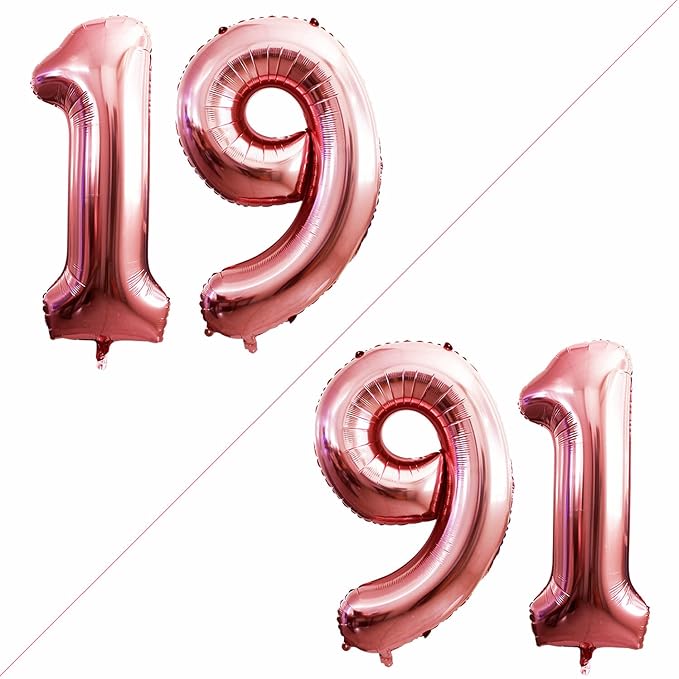 GOER Number 19 Balloons for 19th Birthday Sweet 19 Party Decorations,42 Inch Jumbo Foil Helium 91 Balloons for 91st Birthday Party Decoration (Rose Gold)