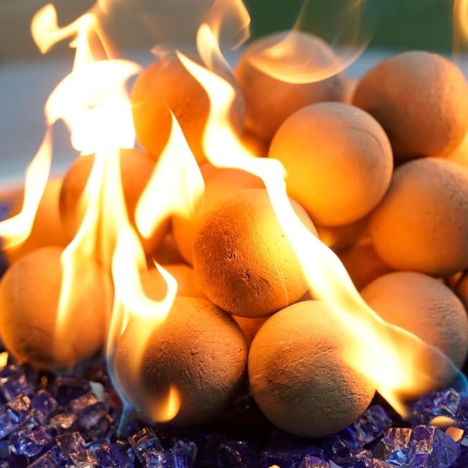Skyflame 2-inch Ceramic Fireplace Balls, Set of 25 Round Fire Stones Set for Indoor/Outdoor Fire Pit/Fireplace Parts for Decorative, Beige