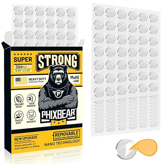 Small Mounting Putty No Residue, Strong Double Sided Glue Adhesive Dots Clear Museum Sticky Tack, Picture Hanging Strips Fixed Posters Map Decor Art Craft Party, Round 0.39 in (504 Pcs)