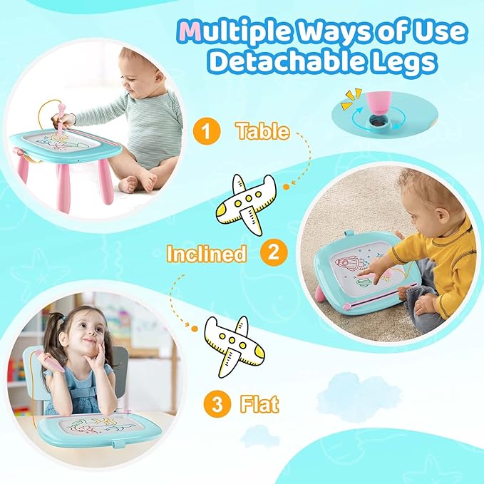 Kikidex Toddlers Toys Age 1-3, Magnetic Drawing Board, Toddler Girl Toys for 1-2 Year Old, Doodle Board Pad Learning and Educational Toys for 1 2 3 Year Old Baby Kids Birthday Gift (Mint Blue)