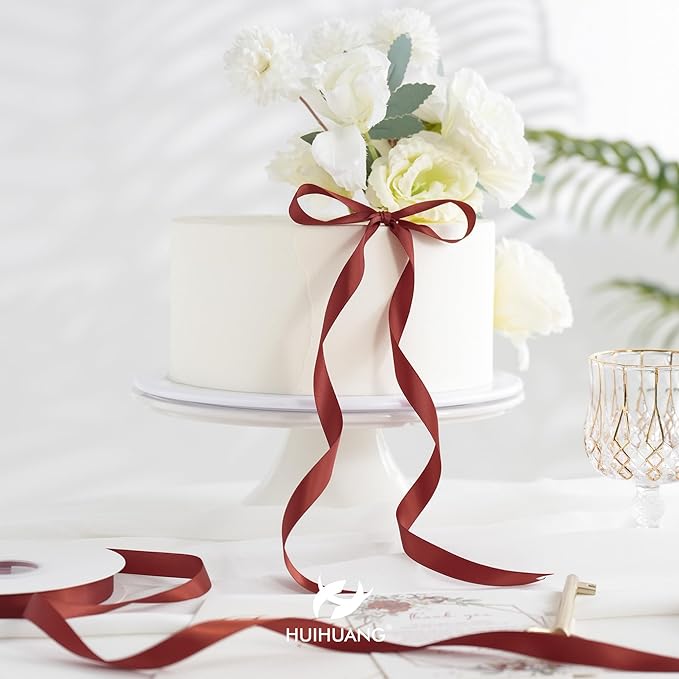 HUIHUANG Rust Satin Ribbon 1/2 inch X 50 Yards Continuous Rust Red Double-Faced Satin Ribbon for Gift Wrapping, Bows, DIY Crafts, Flower Bouquet, Wedding Bridal Shower Decor, Flower Crowns