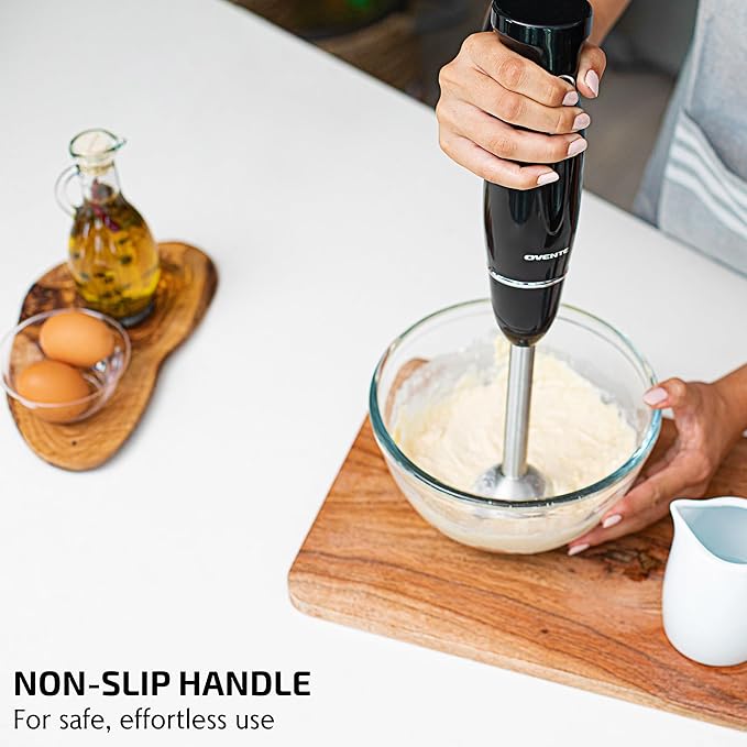 OVENTE Immersion Hand Blender, 300W Electric Handheld Portable Stick Mixer with 2 Mixing Speed and Stainless Steel Blades for Effortless Blending Smoothies, Shakes, Puree or Baby Food, Black HS560B