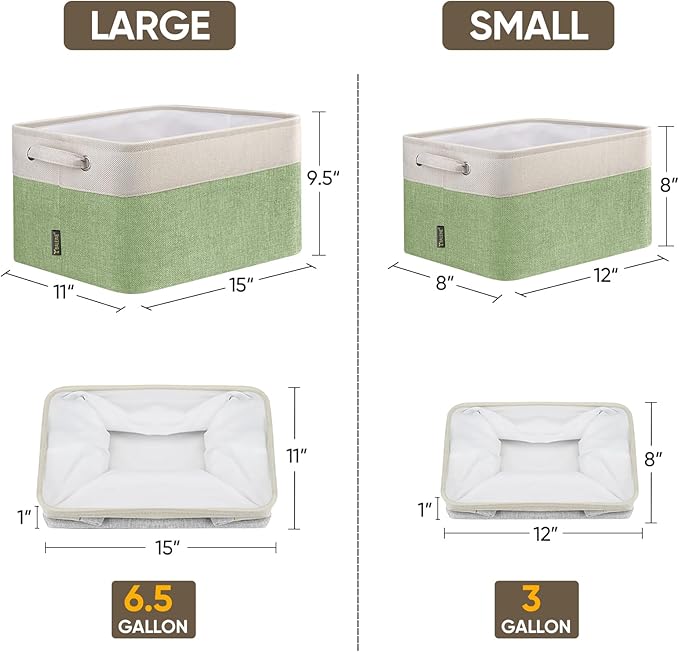 BALEINE 1 Pack Fabric Storage Bins for Shelves, Linen Storage Baskets for Organizing, Decorative Closet Bins for Clothes, Home (Green, 15''x11''x9.5'')