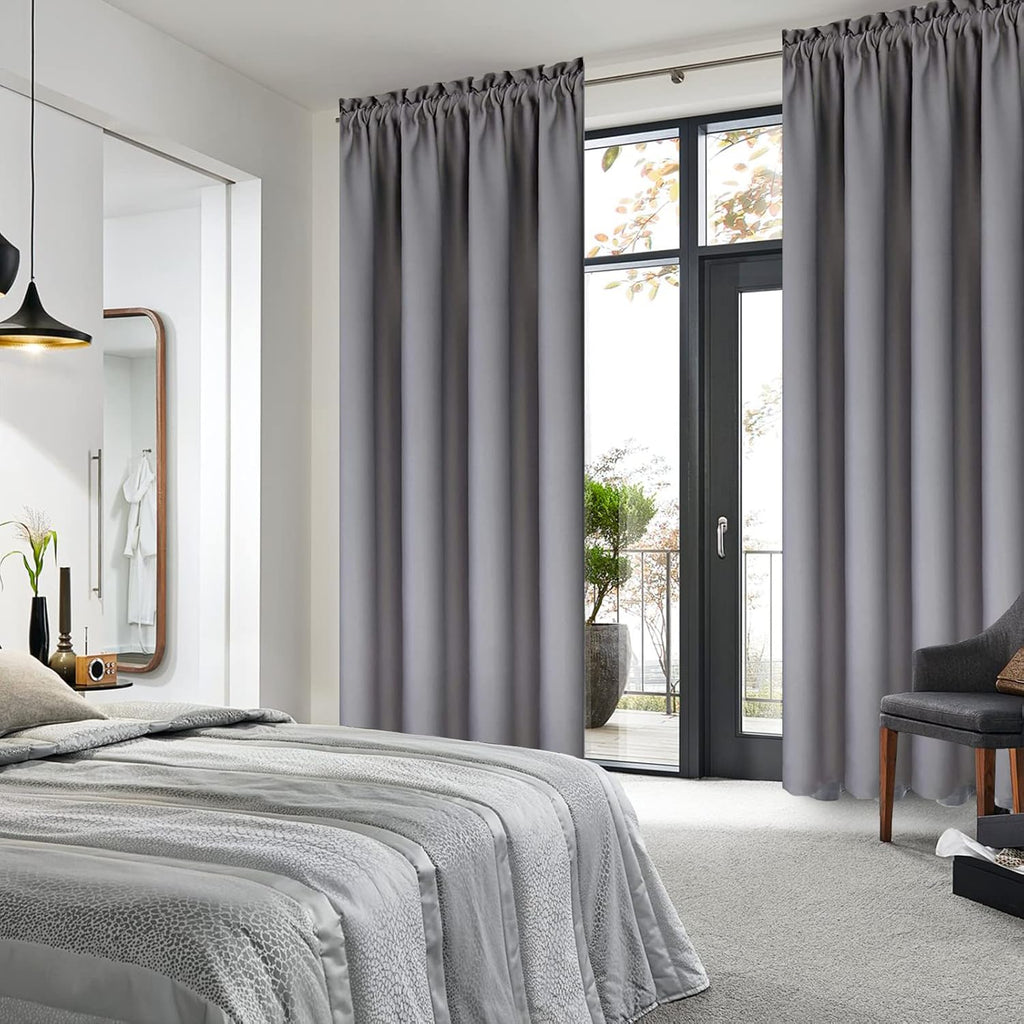 DWCN Blackout Curtains for Bedroom – Thermal Insulated Room Darkening Drapes for Living Room, Grey, W 42 x L 84 Inch, Set of 2 Rod Pocket Curtain Panels