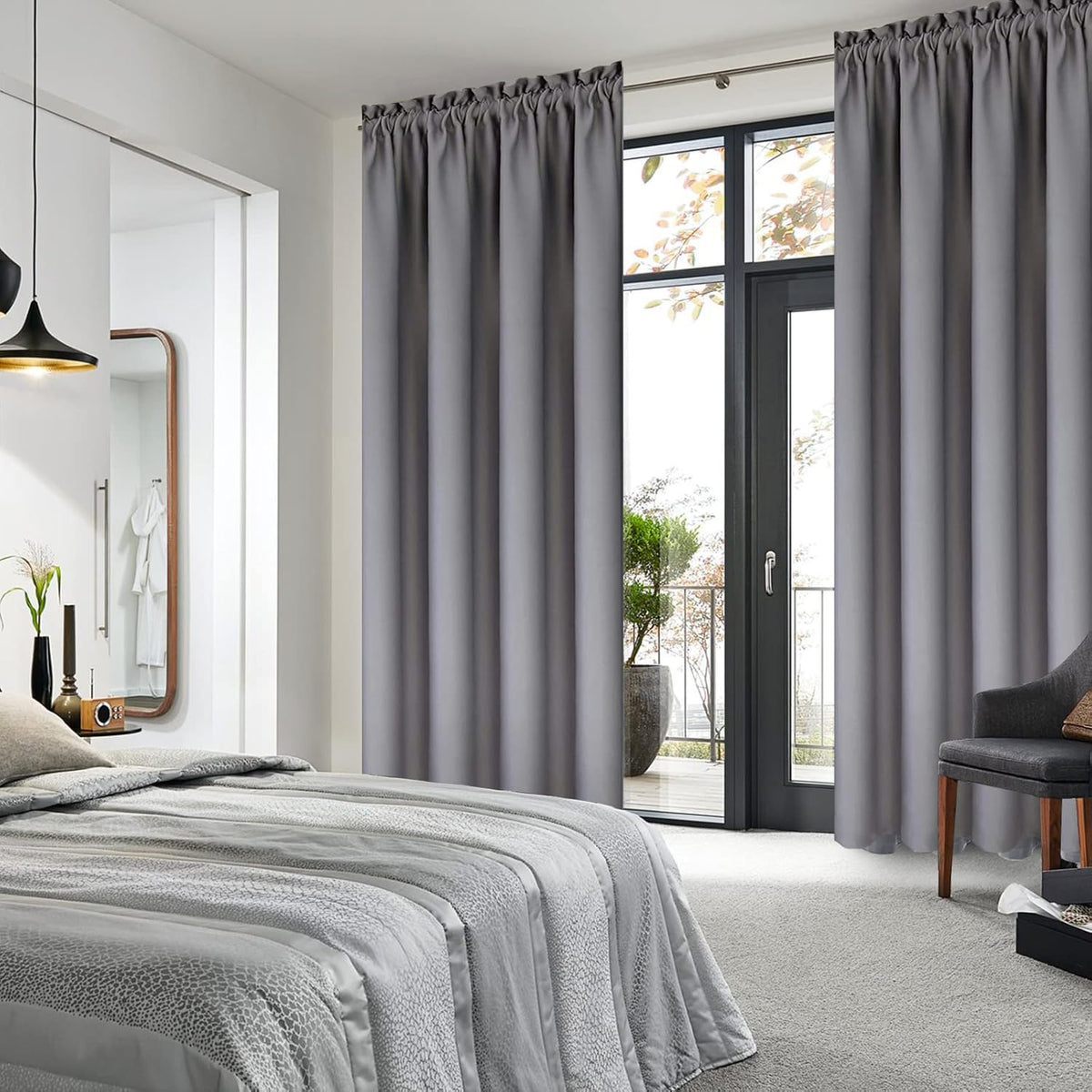 DWCN Blackout Curtains for Bedroom – Thermal Insulated Room Darkening Drapes for Living Room, Grey, W 42 x L 84 Inch, Set of 2 Rod Pocket Curtain Panels